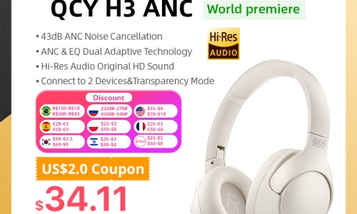 QCY H3 ANC Wireless Headphones Bluetooth 5.3 Hi-Res Audio Over Ear Headset  43dB Hybrid Active Noise Cancellation Earphones 70H - AliExpress