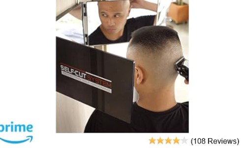 SELF-CUT SYSTEM Travel Version - Three Way Mirror for Self Hair Cutting  with Height Adjustable Telescoping Hooks and Free Educational Mobile App