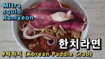 한치손질 포함 한치라면 만들기 한치요리 한치낚시 feat. 신라면 건면 (Korean food cooking : Mitra squid Ramyeon)