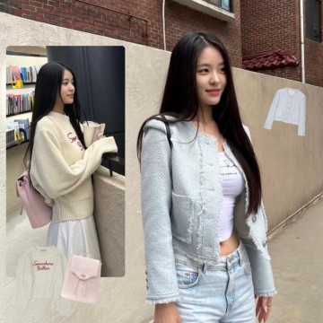 하트시그널 김지민 옷 가을 데일리룩 정보 (트위드자켓, 니트, 핑크 백팩)