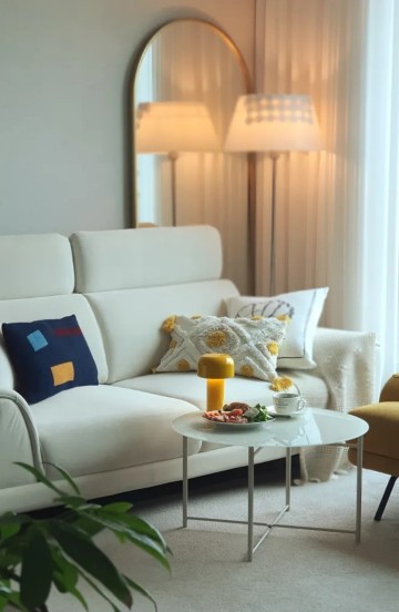 새아파트 셀프 랜선 온라인집들이 거실인테리어 모던하우스 소파 원형 보조 테이블