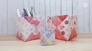 [종이접기] 사각형 연필 꽂이 만들기