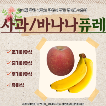 아기 사과 / 바나나 퓨레 만들기 초기 이유식 첫 과일 간식으로 안성맞춤
