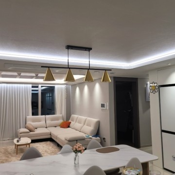 새아파트인테리어:우물천장 거실 간접조명 설치 주백색 주광색 전구색 비교